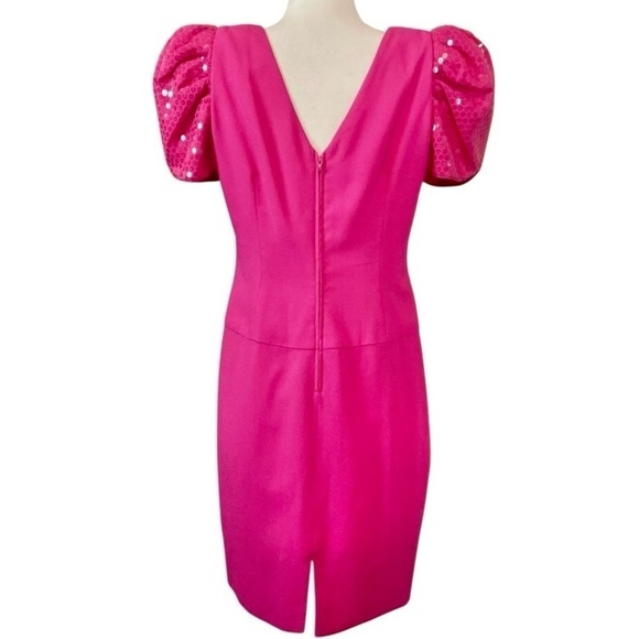 Vtg 80s Morton Myles Sequined Puff Sleeve Cocktail Dress Magenta Pink Size 12P - Picture 2 of 8